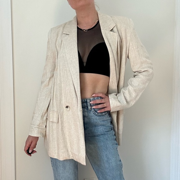 Linen Blend Elongated Double Breasted Blazer - Picture 9 of 13